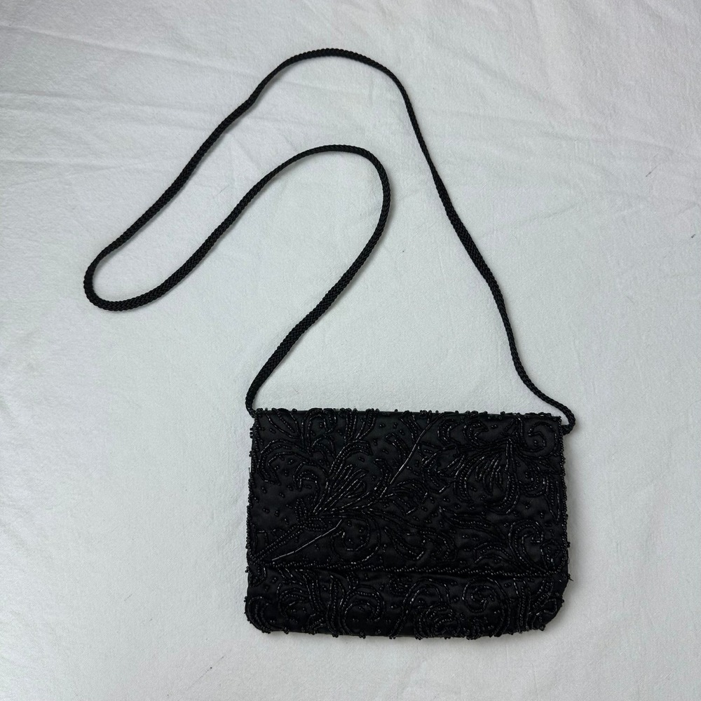 Black‎ Beaded Evening Bag Clutch Purse Formal Party Special Occasion